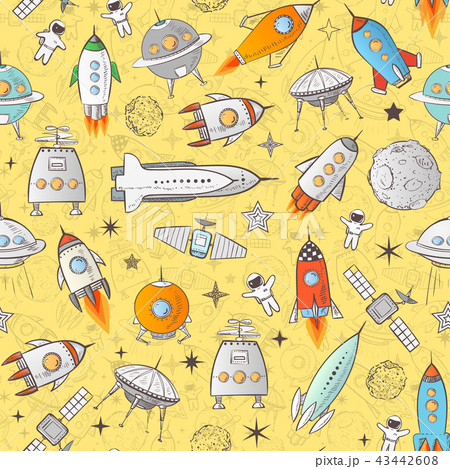 Seamless pattern with space rockets and other elements on yellow background. Can be used for Seamless pattern with space rockets and other elements on yellow background. Can be used for 43442608