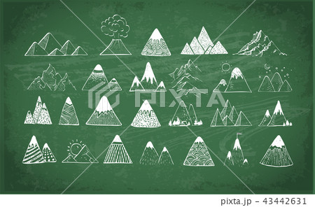 Doodle sketch mountains on blackboard background 43442631