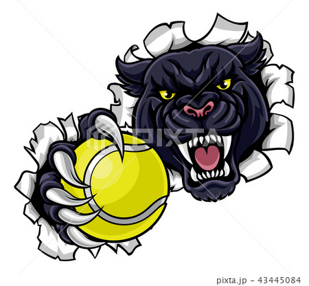 Black Panther Tennis Mascot Breaking Background Black Panther Tennis Mascot Breaking Background 43445084