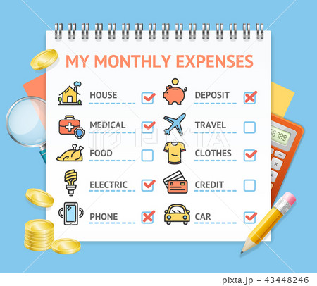 Monthly Expenses Realistic Detailed 3d Concept. Vector 43448246