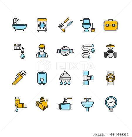 Plumbing Signs Color Thin Line Icon Set. Vector 43448362