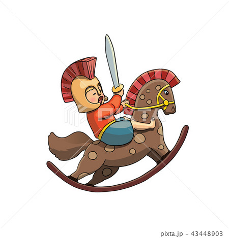 Spartan Kid Warrior on Rocking Horse in Helmet  43448903