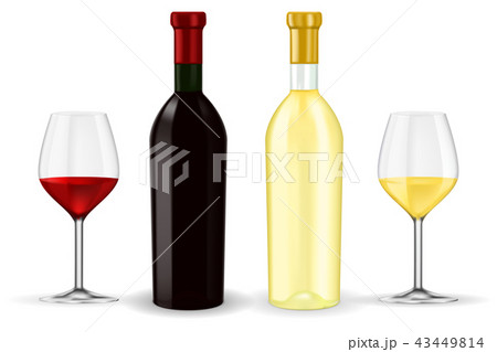 Bottles of red and white wine with glasses 43449814