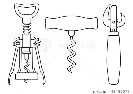 Corkscrews and can opener. Outline drawing Corkscrews and can opener. Outline drawing 43450075