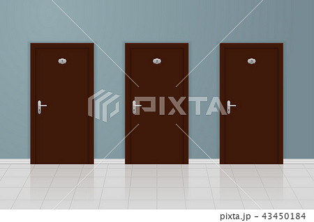 Brown wooden doors on gray wall background 43450184