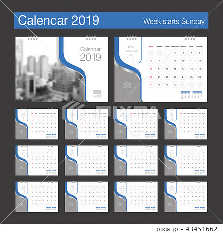 2019 Calendar. Desk Calendar modern design. 2019 Calendar. Desk Calendar modern design. 43451662