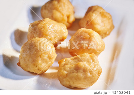 Fried steamed shrimp balls on white plate 43452041