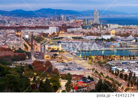 Aerial view over Barcelona city at blue hour Aerial view over Barcelona city at blue hour 43452174