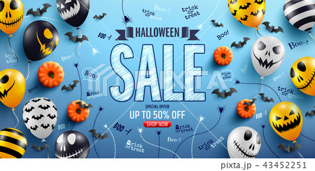 Halloween Sale Promotion Poster with Ghost Balloon 43452251