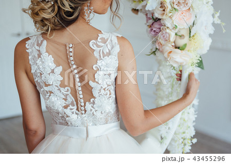 Wedding. Bride. Morning Preparations. Wedding lace Dress. 43455296