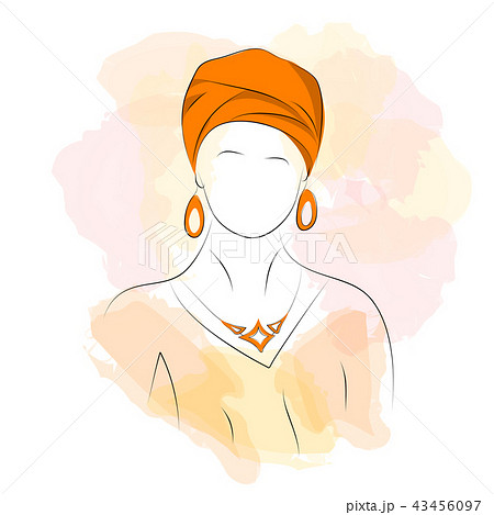 Silhouette woman in orange turban Silhouette woman in orange turban 43456097