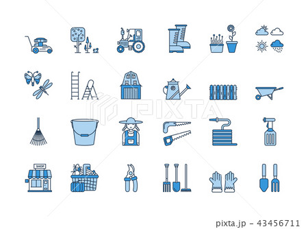 06 Blue linear GARDENING icons set 43456711