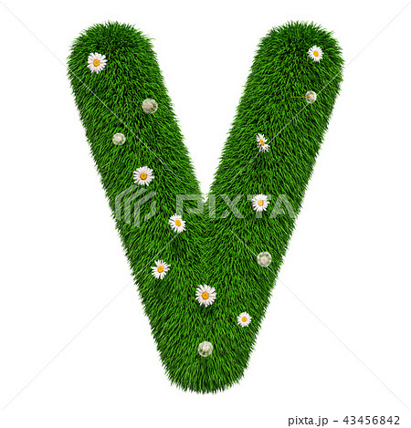 Green grassy letter V with flowers, 3D rendering Green grassy letter V with flowers, 3D rendering 43456842