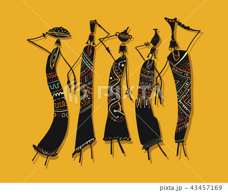 African women with jugs, ornate sketch for your design 43457169