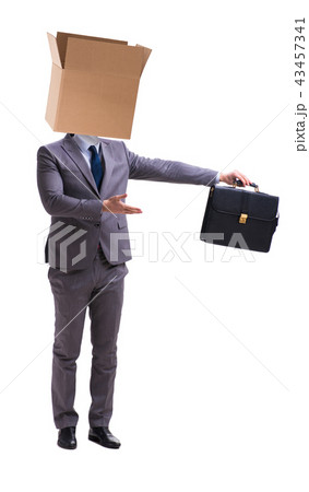 Businessman with blank box on his head Businessman with blank box on his head 43457341