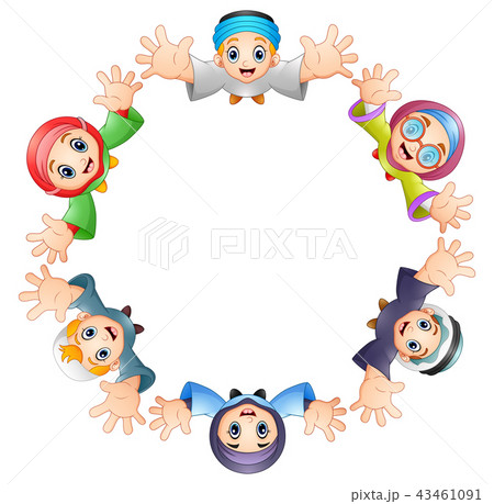 Happy cartoon kid celebrate Eid Mubarak Happy cartoon kid celebrate Eid Mubarak 43461091