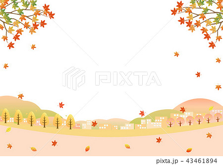 観光地 里山 紅葉 風景のイラスト素材