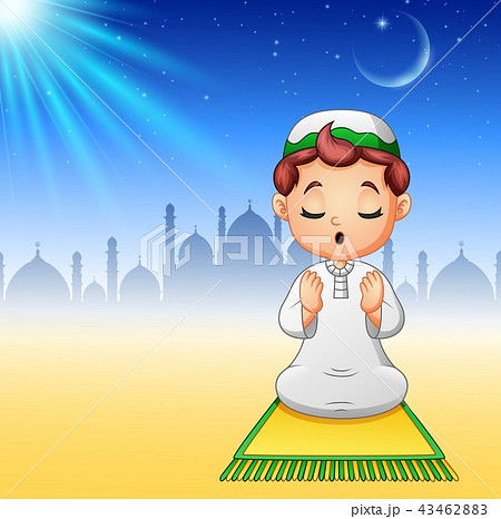 Muslim kid sitting on the prayer rug while praying - Stock Illustration  [43462883] - PIXTA