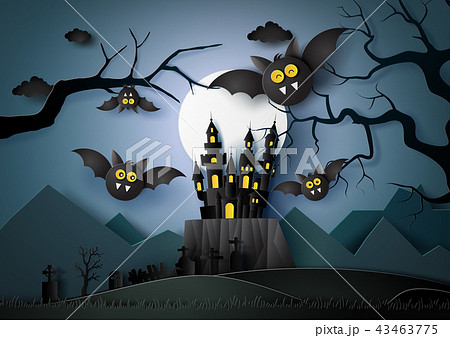 Happy Halloween with bats flying in the darknight. 43463775