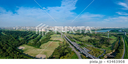 空撮　荒川河川敷から秋ヶ瀬公園方向を望む 43463908