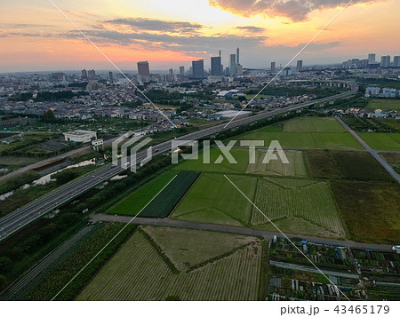 空撮 さいたま新都心と見沼田んぼの夕暮れ 空撮 さいたま新都心と見沼田んぼの夕暮れ 43465179