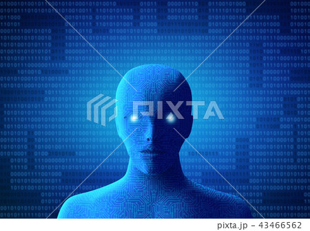 Circuit human with binary code on blue background. Artificial in 43466562