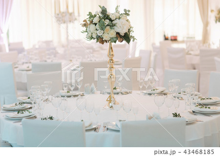 Wedding bouquet on the table in restaurant 43468185