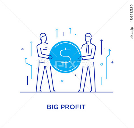 Businessmen team hold a huge dollar coin.  43468580