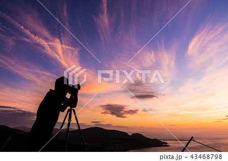 [愛知県]　夕陽　夕焼け　水平線 43468798