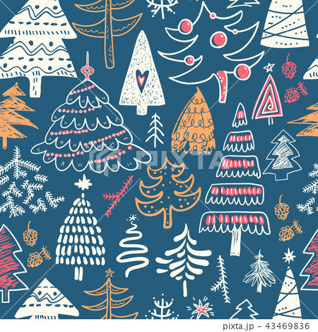 Funny doodle christmas pine trees seamless pattern. Hand kids dr 43469836