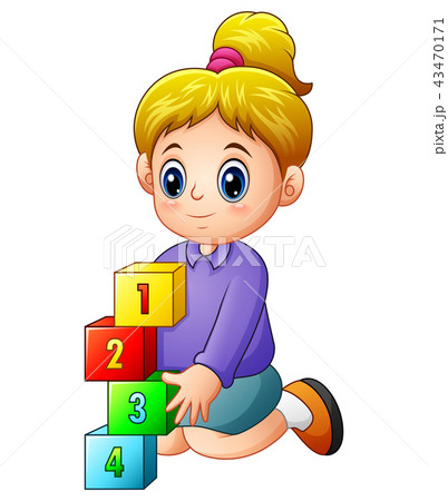 Cartoon female playing with number cubes 43470171