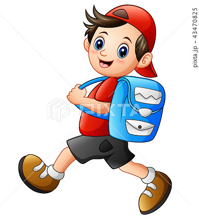Cute school boy cartoon going to school - Stock Illustration [43470825] -  PIXTA