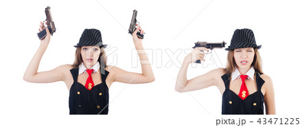 Woman gangster isolated on white 43471225