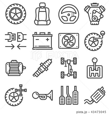 Vector Gray Line Car Parts Icons Setのイラスト素材