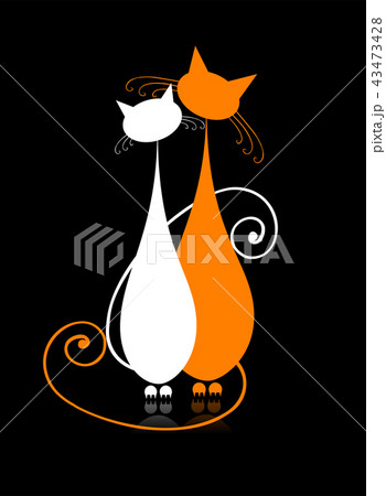 Couple cats sitting together, black silhouette for your design Couple cats sitting together, black silhouette for your design 43473428