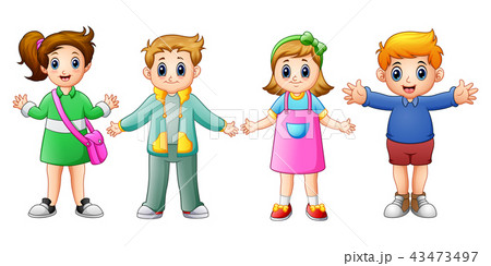 Happy school kids cartoon 43473497