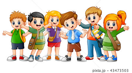 Happy school kids cartoon 43473503