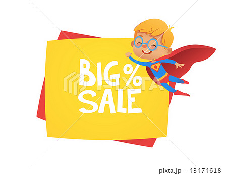 Sale banner background with the suoer hero boy. Price discount promotion poster for kids Sale banner background with the suoer hero boy. Price discount promotion poster for kids 43474618
