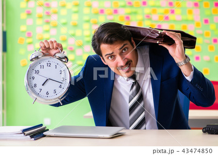 Businessman with many conflicting priorities in time management  43474850