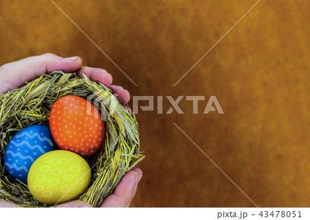 festive greeting card easter three painted eggs 43478051