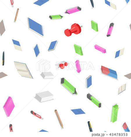 Colorful stationery supplies isometric seamless pattern. Colorful flat isometric vector illustration 43478353