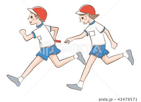 運動会で走る子供のイラストのイラスト素材