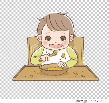 ご飯を食べる赤ちゃんのイラストのイラスト素材