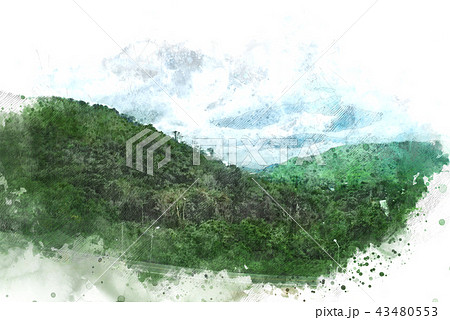 Abstract Colorful mountain peak watercolor paint. 43480553