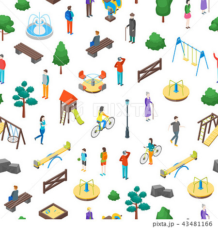 Kid Playground Elements 3d Seamless Pattern Background Isometric View. Vector 43481166