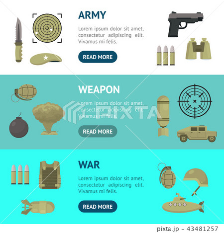 Cartoon Color Army Weapons Banner Horizontal Set. Vector Cartoon Color Army Weapons Banner Horizontal Set. Vector 43481257