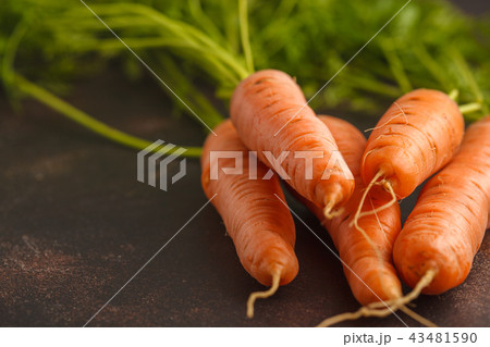 Raw carrots on a dark background, copy space. Raw carrots on a dark background, copy space. 43481590