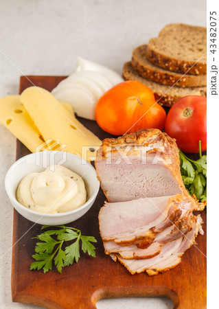 Ingredients for ham and cheese sandwiches  43482075