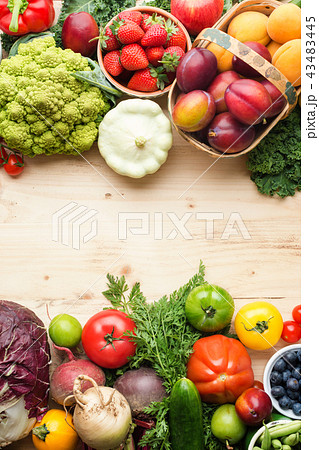 Summer fruits vegetables on table 43483445