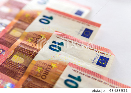 Banknotes of Euro Money. Euro cash background. Bus Banknotes of Euro Money. Euro cash background. Bus 43483931